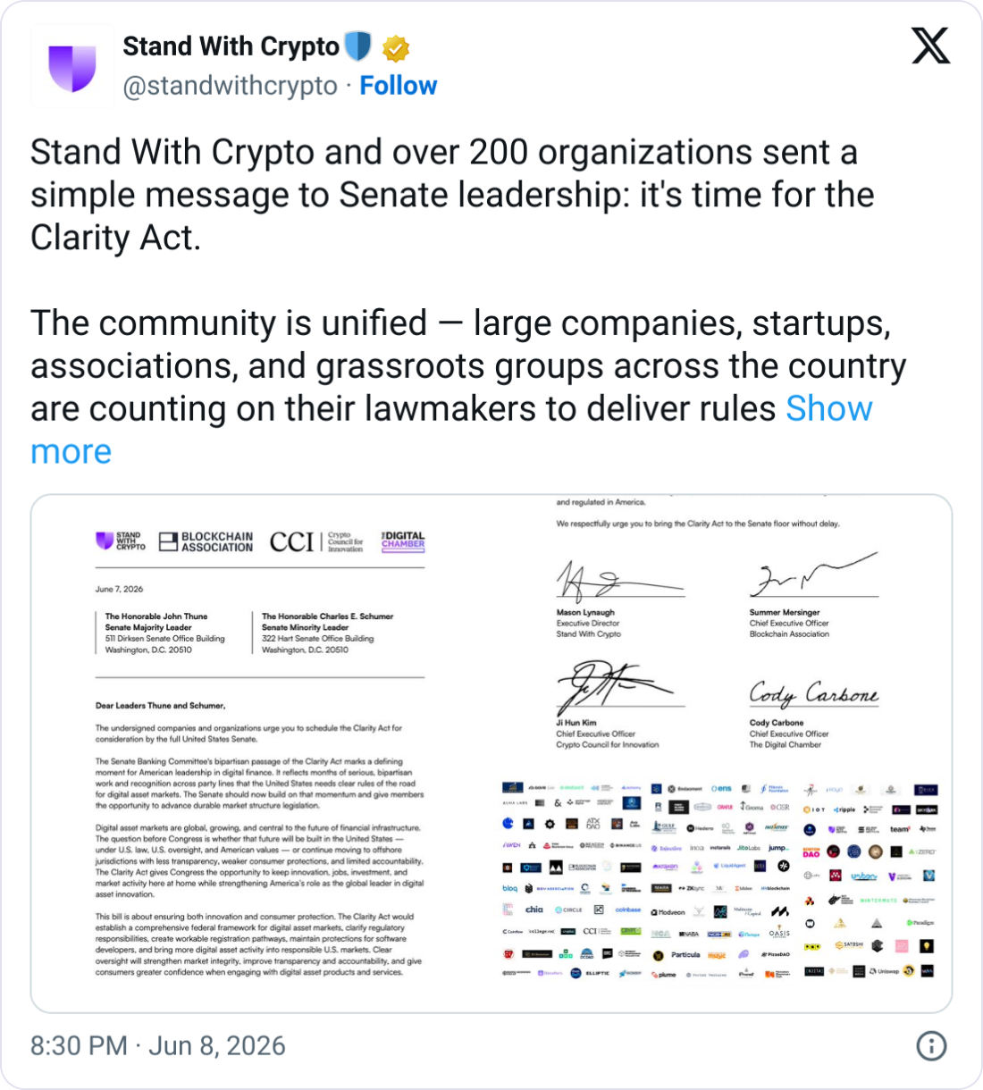 Crypto Groups Push Senate on CLARITY Act Vote