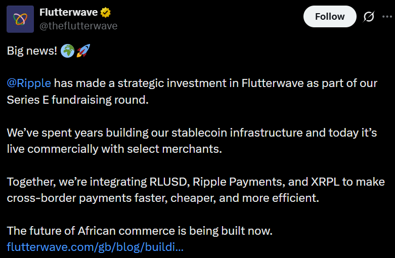 Ripple Expands Africa Strategy With Flutterwave Investment