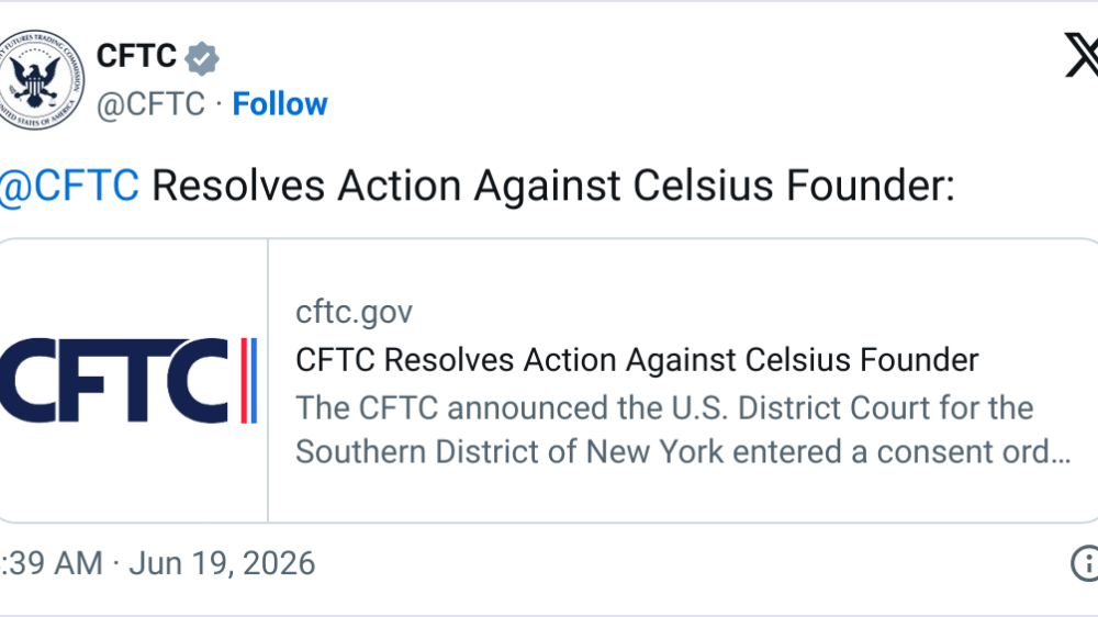 CFTC Settlement Bans Celsius Founder Mashinsky From Trading