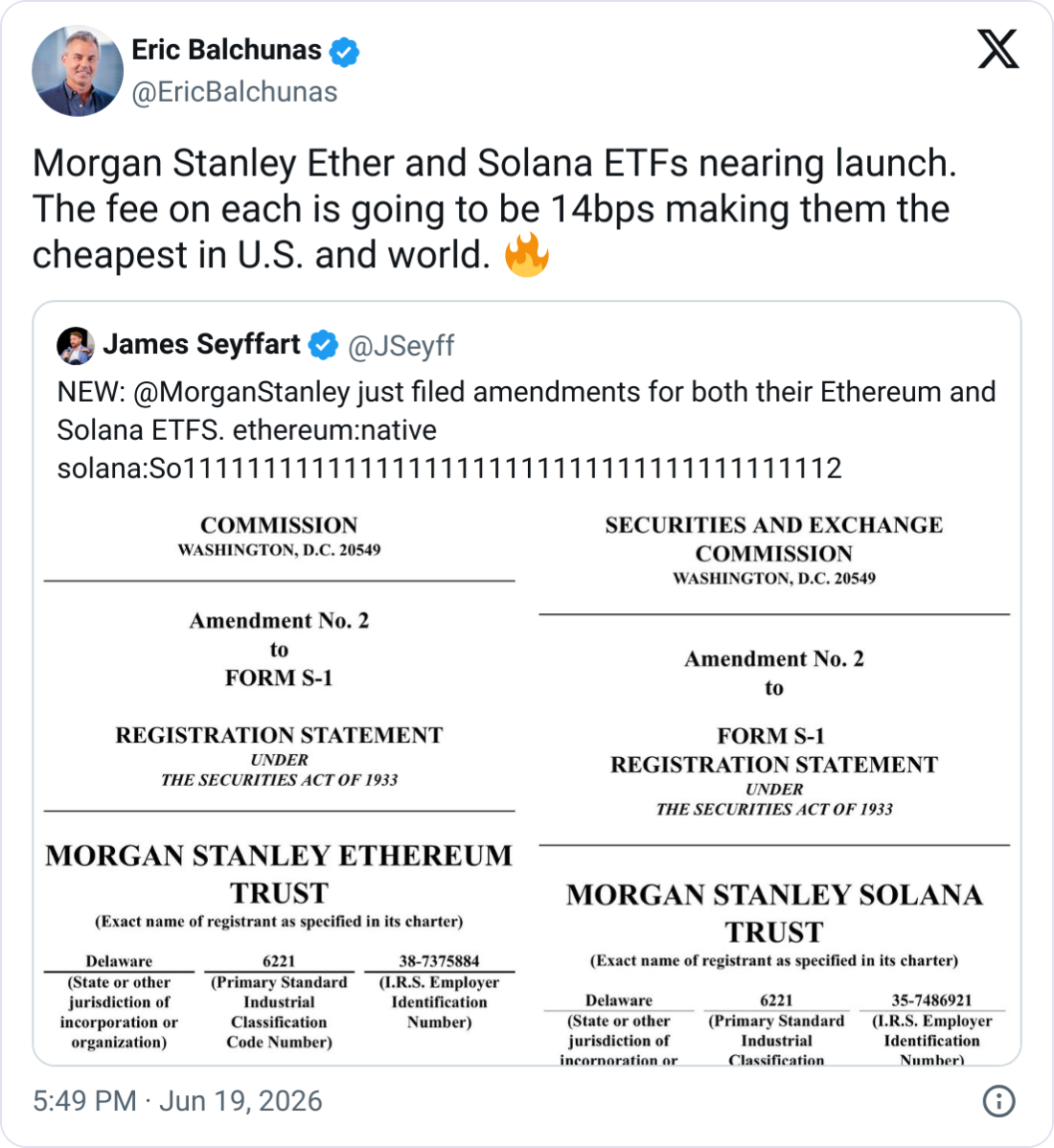 Morgan Stanley Amends ETH, SOL ETFs to Reveal Cheap Fees