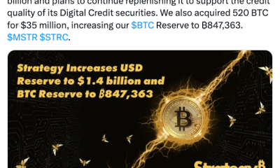 Strategy Boosts USD Reserve to $1.4B, Buys $34.9M in Bitcoin