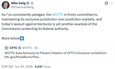 CFTC Sues Kentucky After Prediction Market Lawsuits