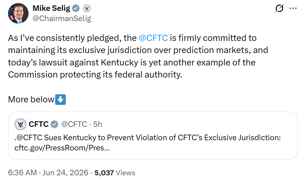 CFTC Sues Kentucky After Prediction Market Lawsuits