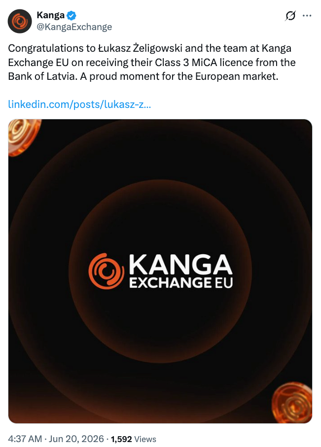 Kanga Wins MiCA License in Latvia to Expand Across EU