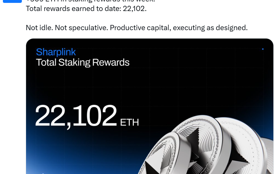 Sharplink Buys ETH for First Time in 8 Months