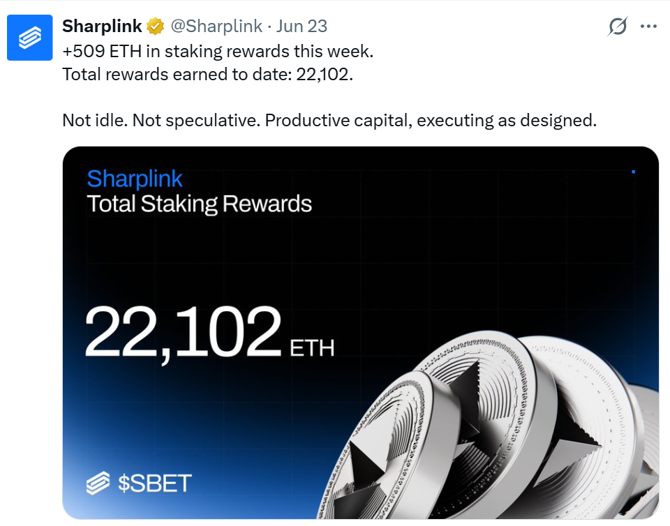 Sharplink Buys ETH for First Time in 8 Months