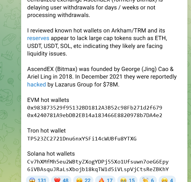 AscendEX Exchange Reportedly Faces Liquidity Issues: ZachXBT