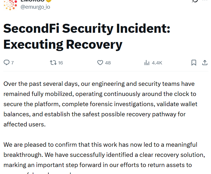 SecondFi Recovery Targets Two Weeks After $2.4M Cardano Wallet Exploit