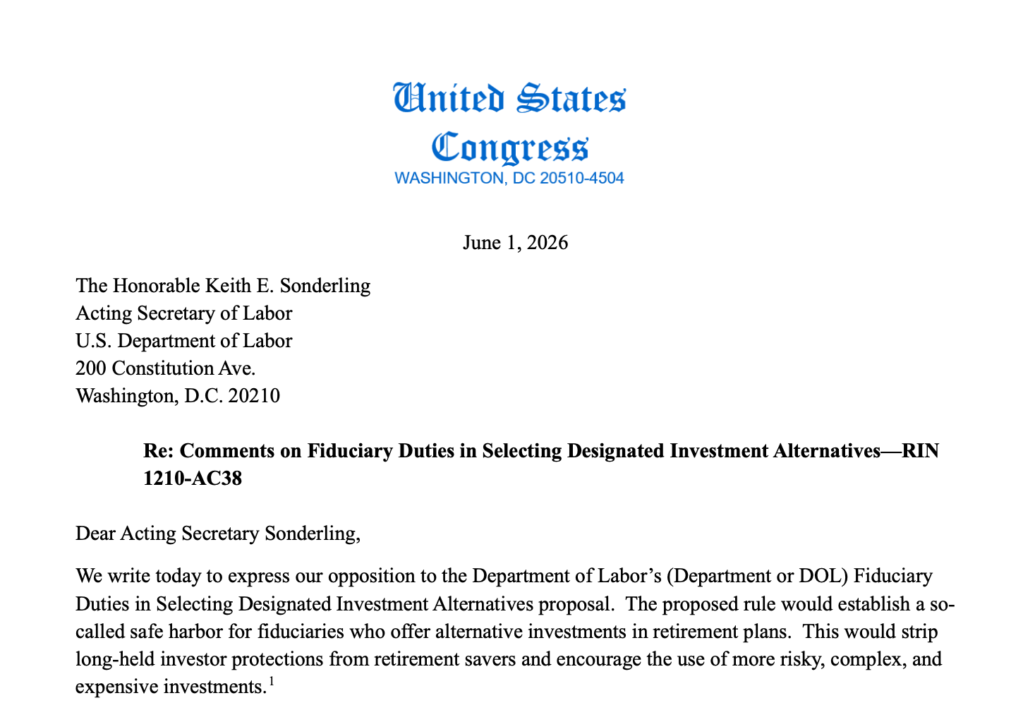 US Lawmakers Push Back on Labor Dept’s Plans to Include Crypto in 401(k)s