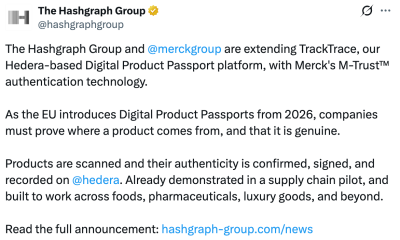 Merck, Hashgraph Expand Hedera Platform for EU Product Passports