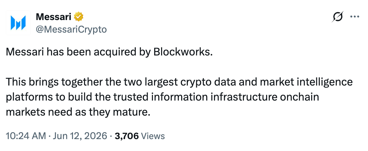 Blockworks Acquires Messari in Deal Valued Above $10M