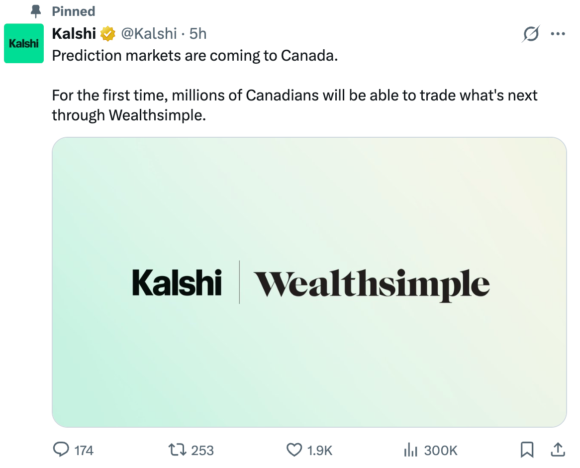 Kalshi Enters Canada Through Wealthsimple Prediction Markets App