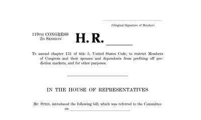 Republican Lawmaker Proposes Prediction Markets Insider Trading Ban, Not Including White House Officials