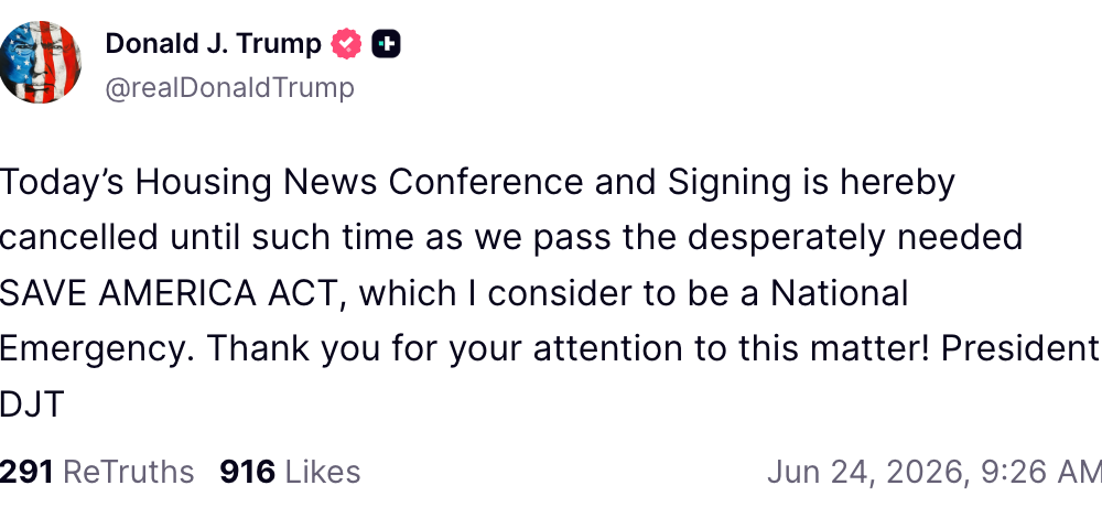 Trump Cancels Signing of Housing Bill with CBDC Ban