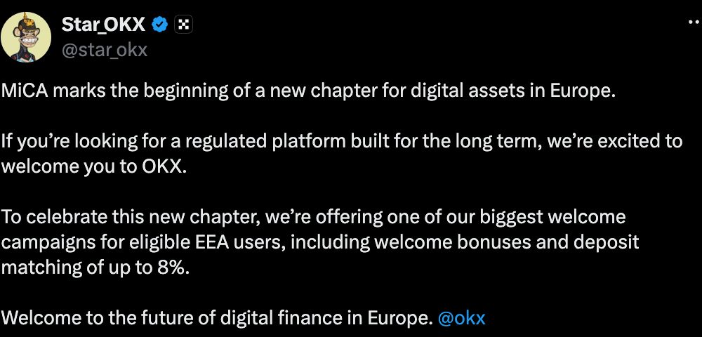 Coinbase and OKX Attempt to Swoop up EU Users Affected by MiCA Restrictions