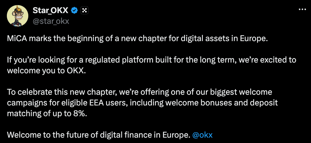 Coinbase and OKX Attempt to Swoop up EU Users Affected by MiCA Restrictions