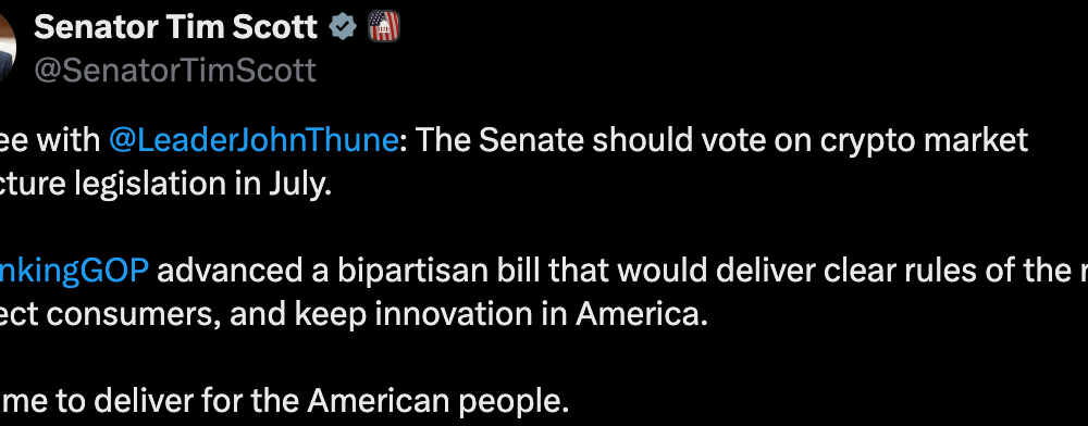Senate Leaders Push for July Passage of CLARITY Act