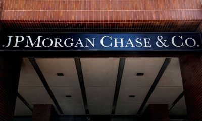 A sign outside JP Morgan Chase & Co. offices is seen in New York City, U.S., March 29, 2021.