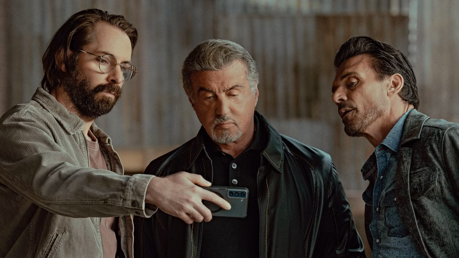Martin Starr, Sylvester Stallone, and Frank Grillo in Tulsa King Season 3