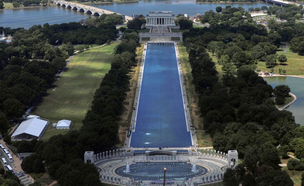 Reflecting Pool liner was cut with a sharp knife or razor, official says
