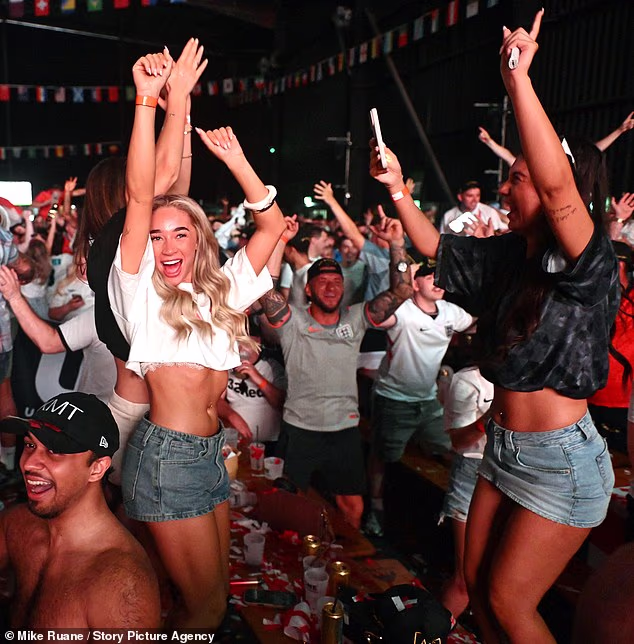 England fans at Ultra Warehouse Derby as England score against Panama on Saturday