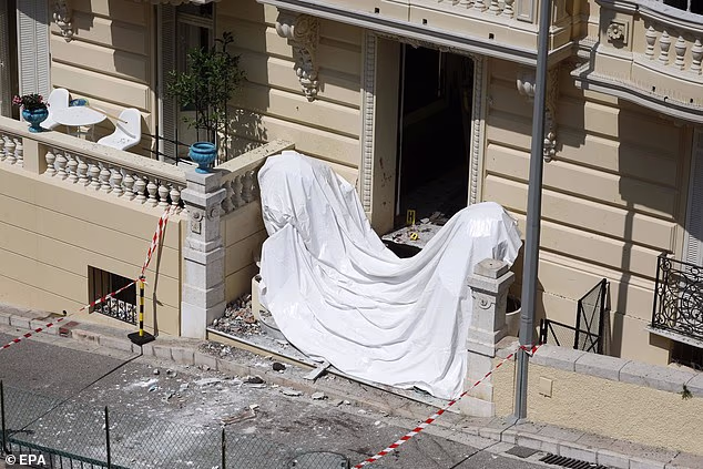 The entrance of the residential building in Monaco where an explosion happened on Monday
