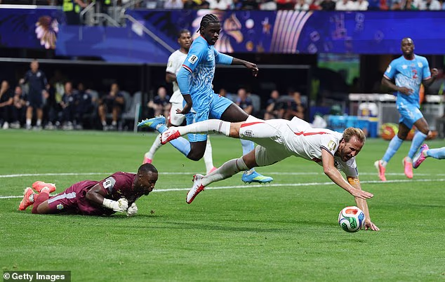 Harry Kane was denied a penalty in the first half of England's clash with DR Congo