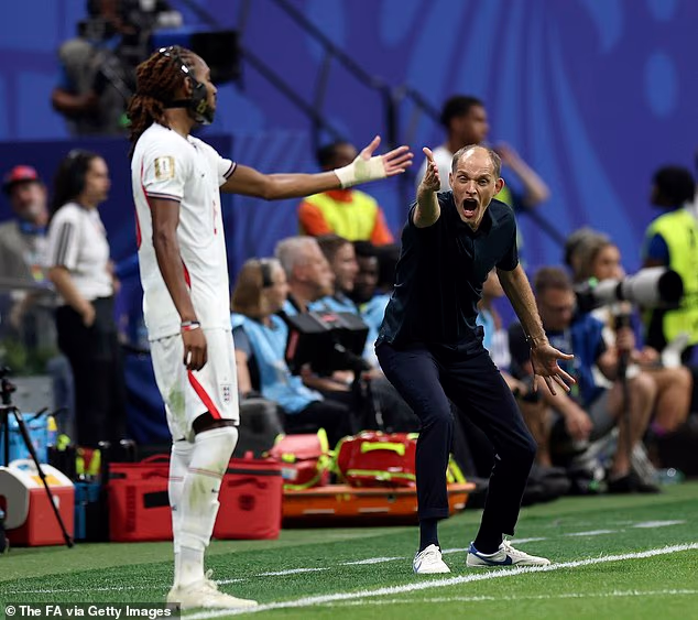 World Cup pitchside mics catch Thomas Tuchel hammering England star for playing backwards as they struggled against DR Congo - and his dismissive reaction to his boss