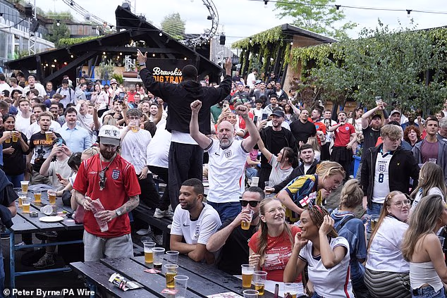 England fans watch the match against DR Congo at Depot Mayfield in Manchester yesterday