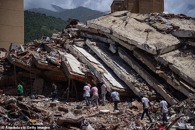 Floors of an apartment block were seen stacked on top of eachother following two devastating earthquakes in Venezuela