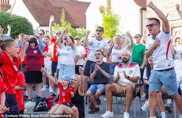 England fans watch the DR Congo match on Wednesday at The Blue Eagle pub in Southend