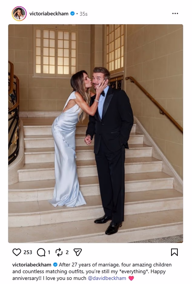 Victoria Beckham has risked Brooklyn's fury by mentioning him in her anniversary post for David - after their 'fuming' son said he 'wished they'd stop posting about him'