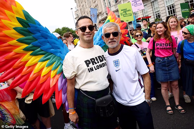 Sir Sadiq Khan (right) joined thousands on the capital's Pride in London march, as advocates warned rights were 'being taken away from trans people'