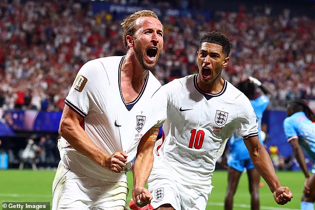 Harry Kane after scoring his goal against DR Congo on Wednesday. Bleary-eyed fans already facing an ultra-late bedtime could be kept up all night, if the match is delayed until the storm passes