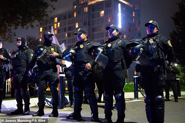 Police were on guard to protect the England team hotel from disruption from Mexico fans