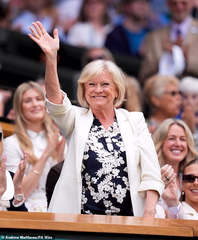 Sue Barker in the Royal Box on Day Seven of the 2026 Wimbledon Championships in London