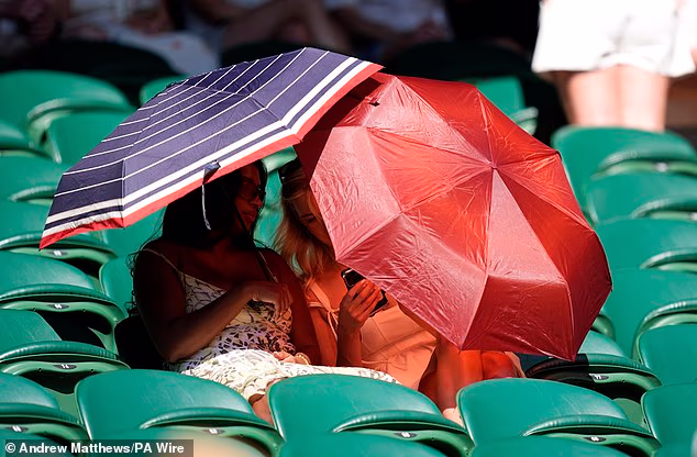 Spectators used fans and umbrellas to cope with the heat as they queued from the early hours to watch players