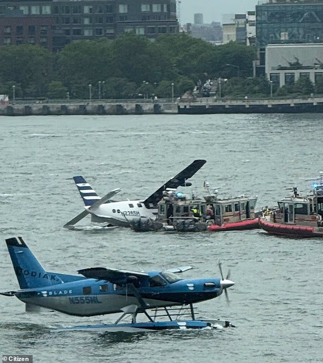 The NYC Fire Department said the plane made a hard landing on the water but all six on board were safely rescued