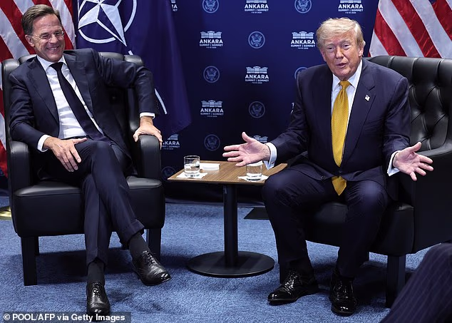 NATO Secretary General Mark Rutte (L) and US President Donald Trump meet on the sidelines of the NATO summit in Ankara, on July 8