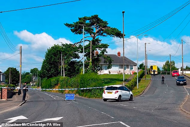 Police on scene in the Old Cullybackey Road area of Ballymena, County Antrim, this afternoon