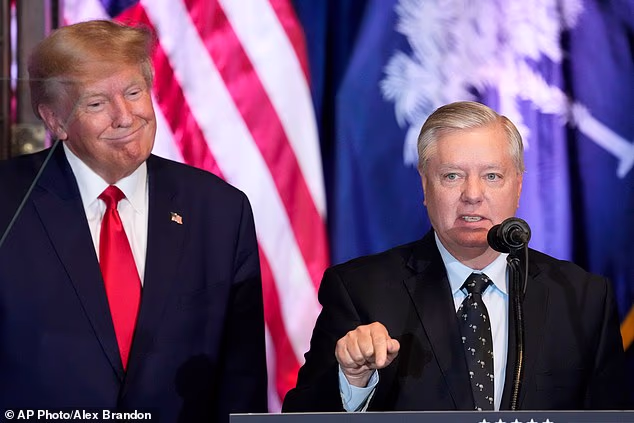 President Donald Trump with Senator Lindsey Graham at a South Carolina campaign event in January 2023