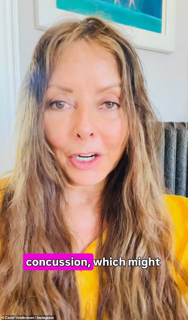 Carol Vorderman has revealed she was recently rushed to hospital in an ambulance after suffering a horror fall which left her unconscious