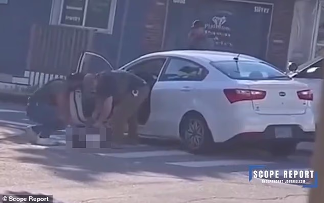 Horrifying footage has revealed the moment Immigration and Customs Enforcement (ICE) agents handcuffed a dying migrant on the ground after shooting him during a confrontation in Maine on Monday morning