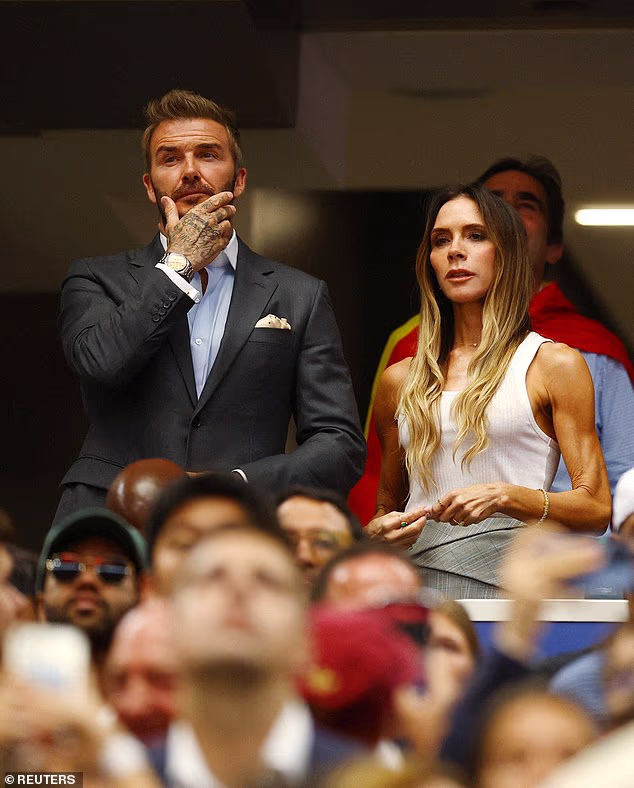 David Beckham cheered on Spain in the World Cup semi-final as he's joined by wife Victoria and their family