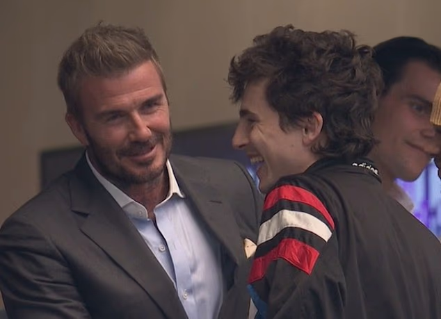 Timothee Chalamet chatted with David Beckham at France and Spain's World Cup semifinal