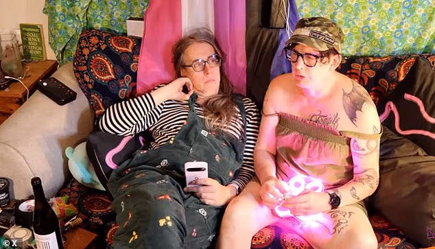 A video has resurfaced which appears to show Ms Herbert (left) nodding along as her friend, known as Poppybear Hackett (right), endorses violence against people who don't 'show love' to transgender people