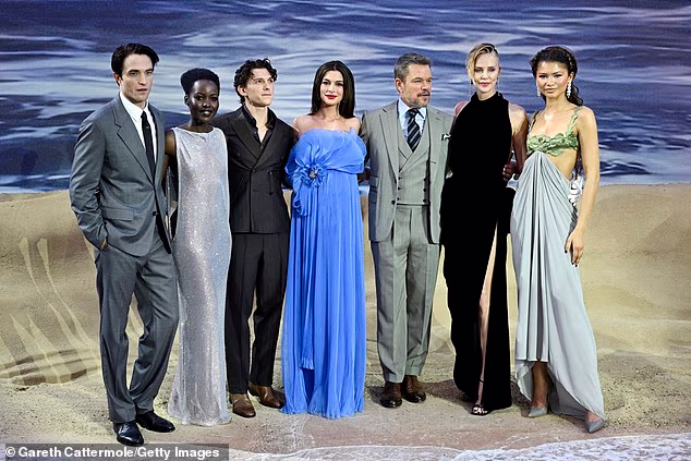 The Odyssey rich list: (L-R) Robert Pattinson, Lupita Nyong'o, Tom Holland, Anne Hathaway, Matt Damon, Charlize Theron and Zendaya at the world premiere in London this month