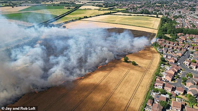 The fire spread over 750 yards across wheat fields in the Woodthorpe area of York on Sunday