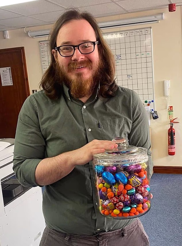 Joshua Kerry, 28, who is suspected of having killed Ann Widdecombe on July 8, 2026, pictured taking part in a charity fundraiser to guess the number of Easter eggs in a jar