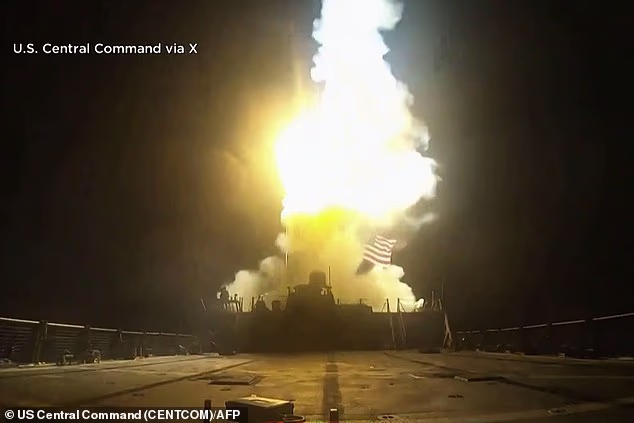 Two US servicemembers have been killed in Jordan after their military base was struck by an Iranian attack on July 17. Pictured: A US strike from an American Navy cruiser launched on Friday